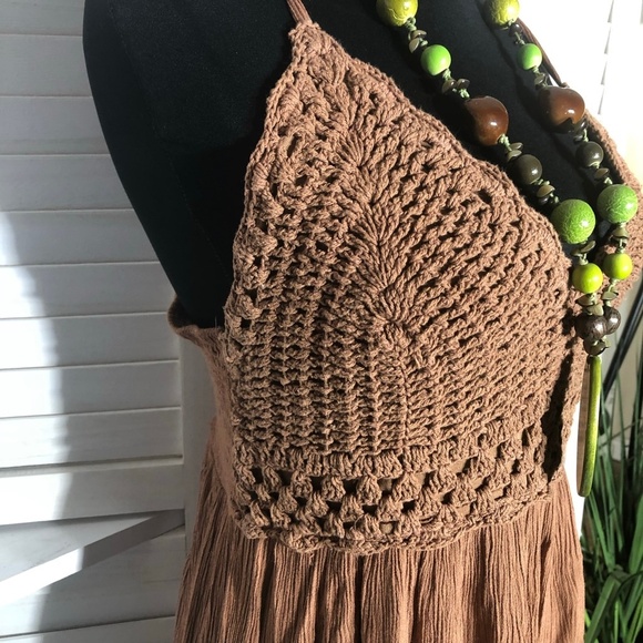 Vintage Y2K Crochet Midi Sundress Brown Size Medium - Picture 5 of 9